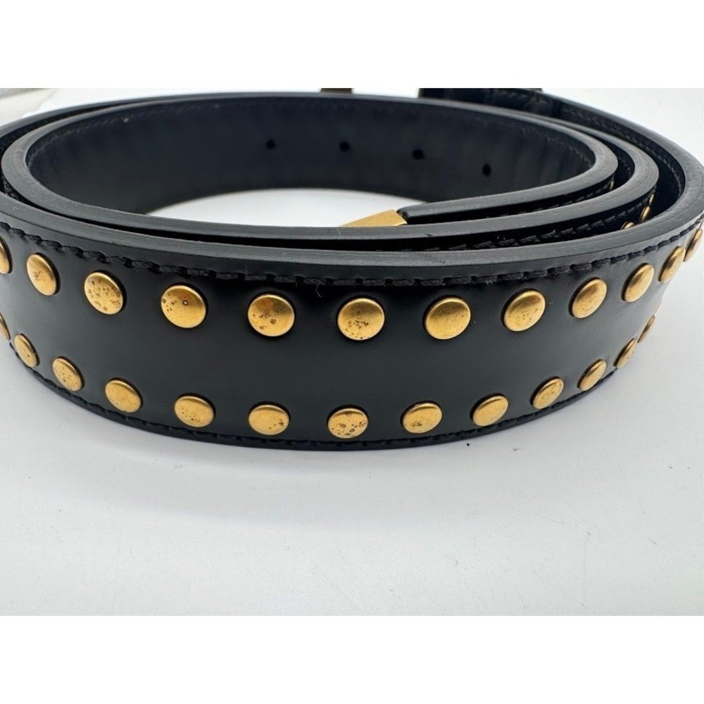 Versace Black Leather Studded Belt Gold Medusa Head Geometric Buckle Waist Belt - Picture 7 of 12